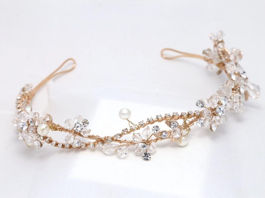 زفاف - Gold Wedding Headband,Bridal Tiara,Ivory/White Pearl Headband,Crystal Rhinestone Wreath,Pearl Crown,Gold Headband,Gold Tiara,Gold Crown