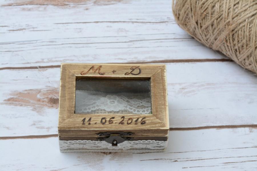 Wedding - Personalized Glass RIng Box Wedding Ring Holder Rustic Ring Pillow