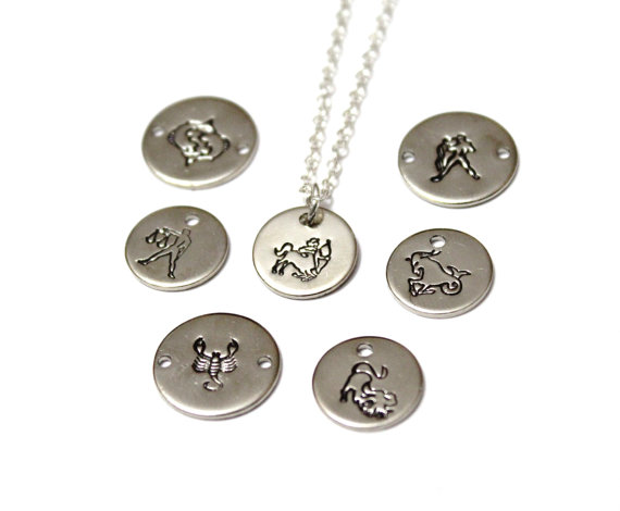 زفاف - Zodiac Necklace, Zodiac Symbol Charm Necklace, Birthday Necklace, Birth Month Charm Necklace, Sterling silver Necklace