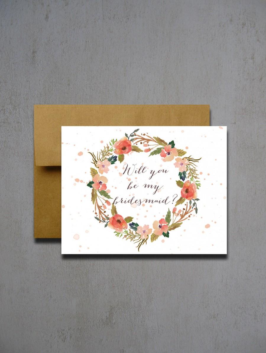 Mariage - Pink and Peach Watercolor Flower Will You Be My Bridesmaid - Will you be my bridesmaid - Wedding card - will you be my matron of honor