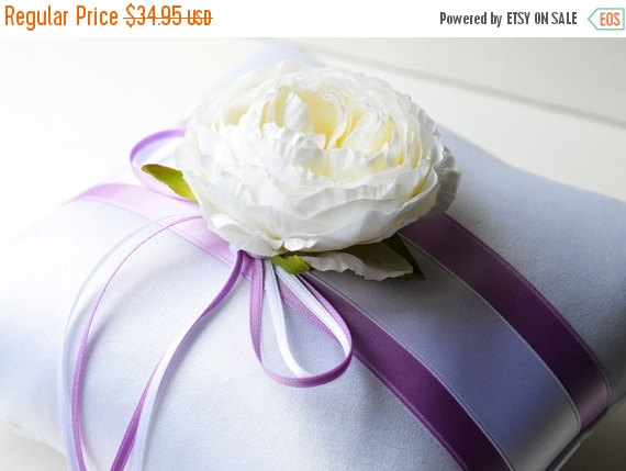 Wedding - ON SALE Wedding  Ring Bearer Pillow - White and Purple