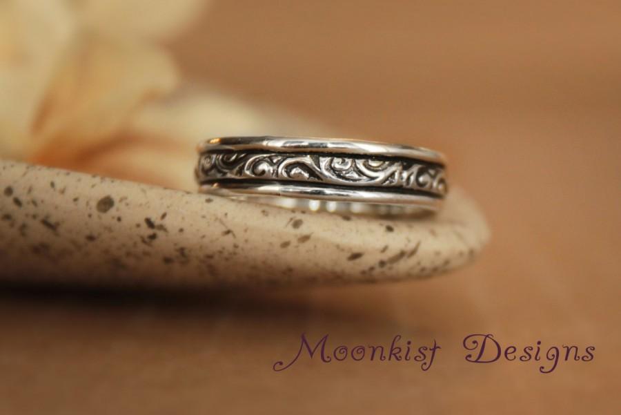 زفاف - Wide Pattern Wedding Band in Sterling Silver - Smoke Swirl Pattern Commitment Ring, Promise Ring, or Wedding Ring