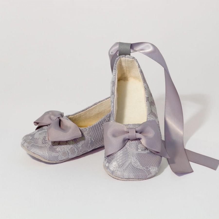 Wedding - Silver Lace Baby & Toddler Shoe - Little Girls Gray Ballet Slipper, Wedding Shoe, Flower Girl Ballet Flat, Dance Shoe, Baby Souls Baby Shoes