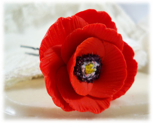 Свадьба - Large Red Poppy Hair Pin - Red Poppy Hair Flowers, Poppy Hair Clip, Poppies for Hair, Remembrance Day Poppy