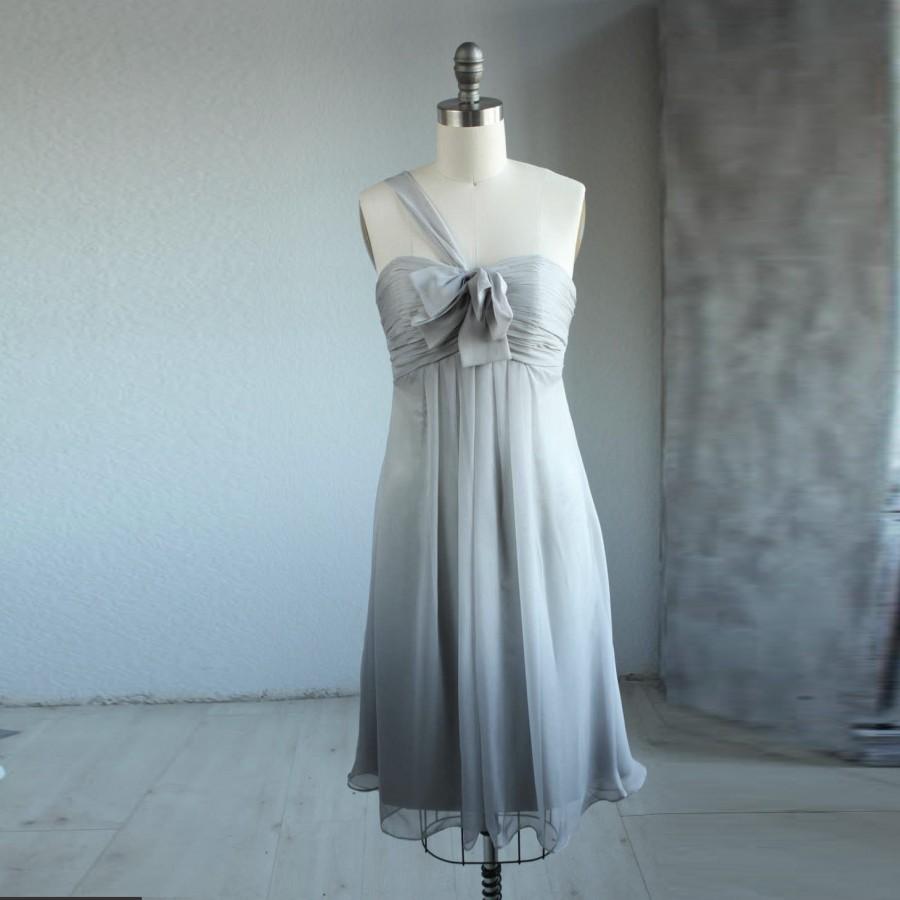 زفاف - 2015 Gray Bridesmaid dress, One shoulder dress, Wedding dress, Chiffon Party dress, Formal dress, Prom dress, Fairy dress knee length (B049)
