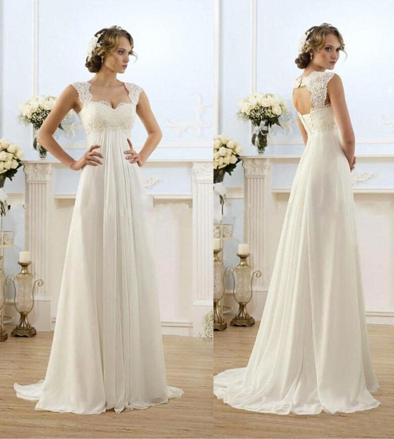 Wedding - Vintage Modest Wedding Gowns Capped Sleeves Empire Waist Plus Size Pregant Wedding Dresses Beach Chiffon Country Style Bridal Gown Maternity Online with $84.56/Piece on Hjklp88's Store 