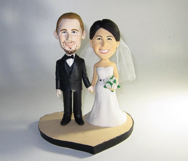 زفاف - Unique wedding cake topper personalized customm polymer clay toppers funny cartoon bride & groom figure figurines