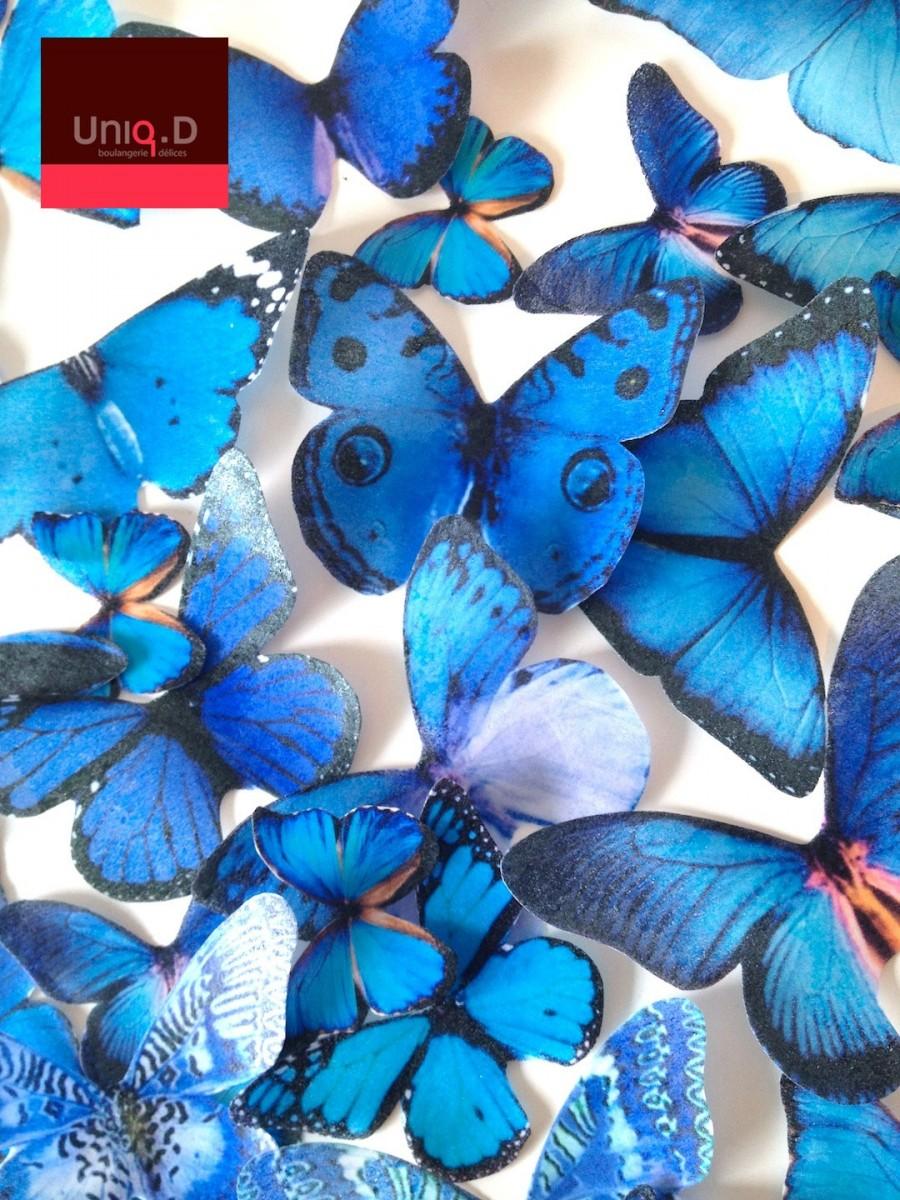 Свадьба - BUY 36 get 4 FREE something blue edible cake decoration - blue wedding - large butterflies - set edible toppers by Uniqdots on Etsy