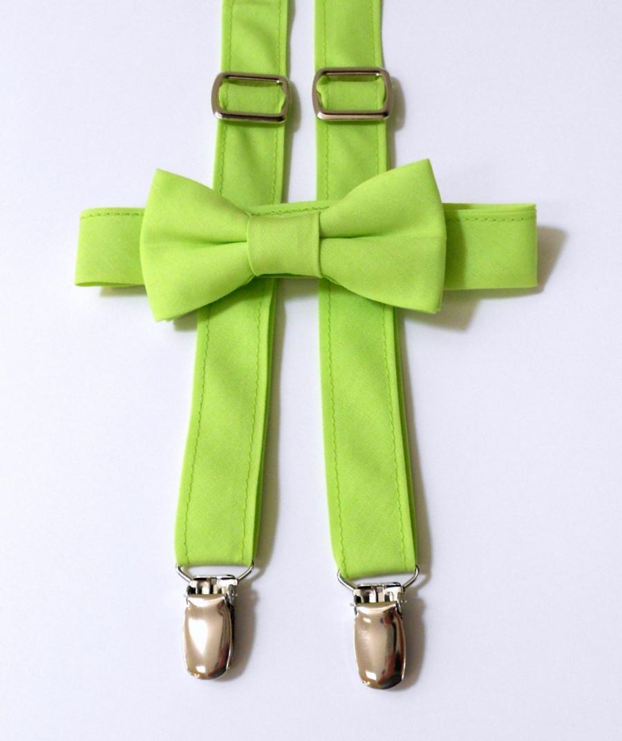 Wedding - Lime Green Bowtie and Suspender Set - Infant, Toddler, Boy 2 weeks before shipping