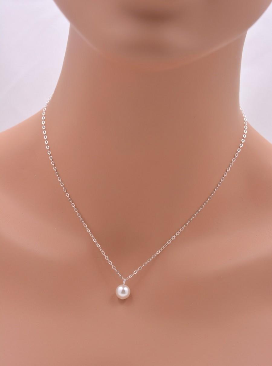 Mariage - Pearl Necklace - Sterling Silver, Pearl Pendant Necklace, Single Pearl Necklace. Bridesmaid Pearl Necklace, Silver and Pearl Necklace 0086