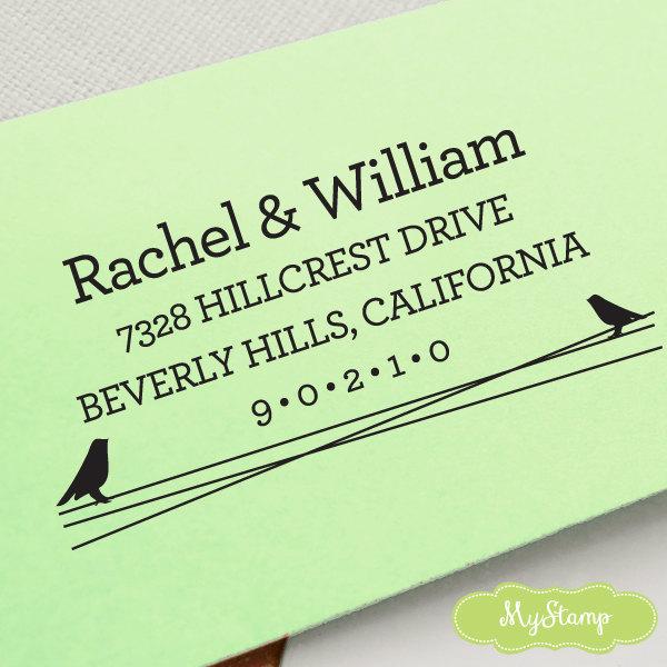 Mariage - CUSTOM pre inked address STAMP from USA, eco-friendly custom address stamp, custom stamper, return address stamp with proof - lovebird c6-21