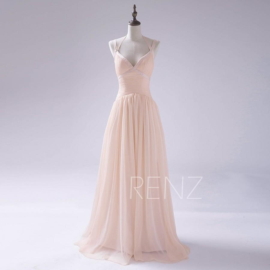 Hochzeit - 2015 Chiffon Bridesmaid dress, Beige Wedding dress, Spaghetti Strap Pink Cocktail dress, Peach Formal dress, Floor length dress (F123)-RENZ