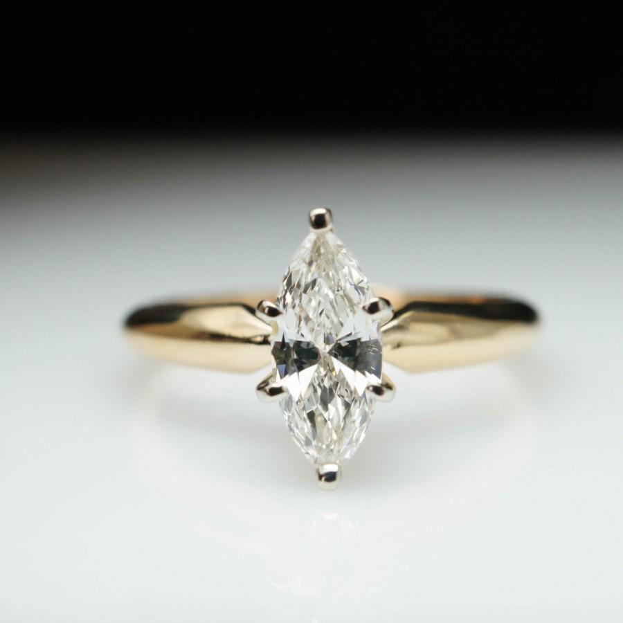 Mariage - SALE - Vintage Solitaire .54ct Marquise Cut Diamond Engagement Ring - Size 4