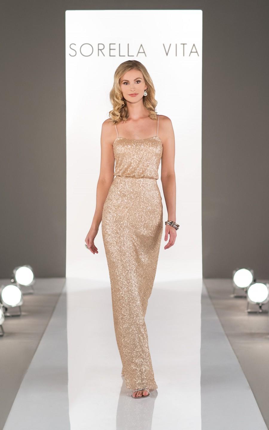 Mariage - Sorella Vita Gold Sequin Bridesmaid Dress Style 8690