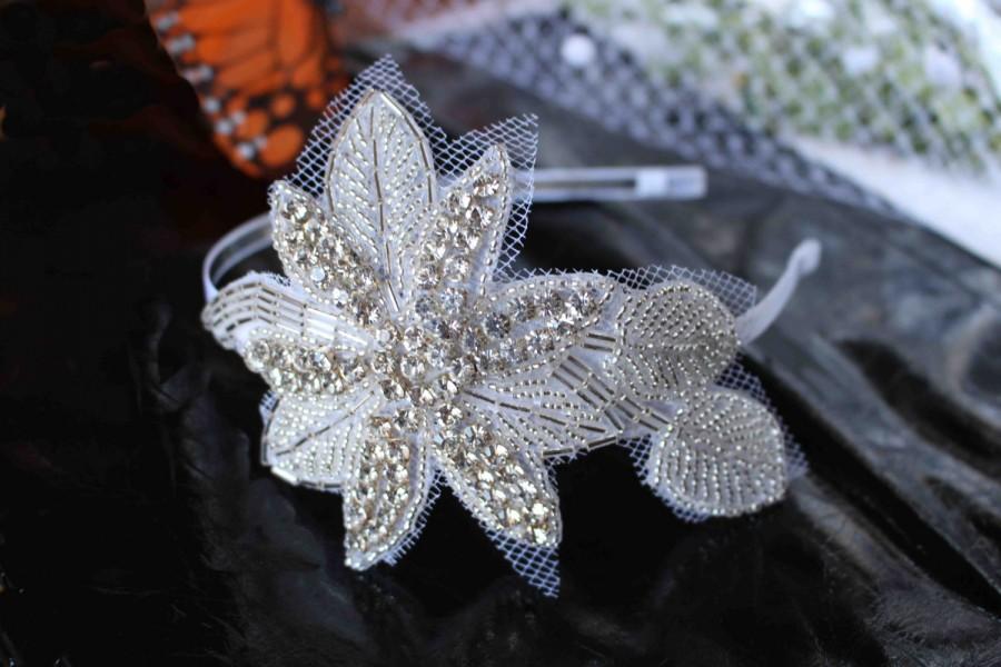 Hochzeit - Wedding Hair Accessories  White Crystal Bridal Tiara Rhinestone, Flower