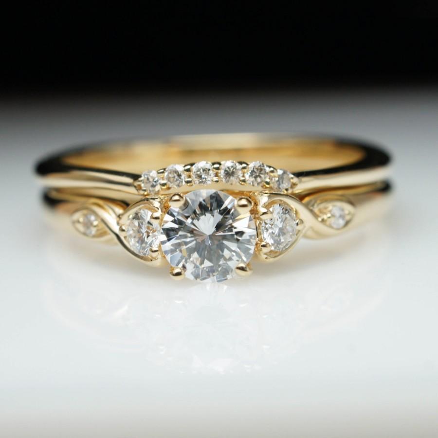 Vintage Antique Style Diamond Engagement Ring And Wedding Band Set