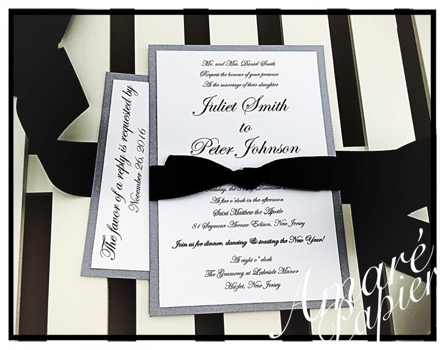 Hochzeit - Wedding invitations, formal wedding invitations, silver and black wedding invitation, wedding invitations