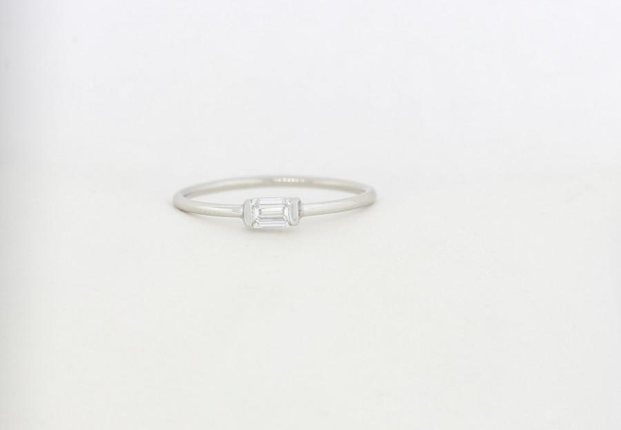 زفاف - Emerald Cut Diamond Engagement Ring, Dainty Simple Emerald Cut Diamond Engagement Ring Available in White and Yellow Gold and In Platinum