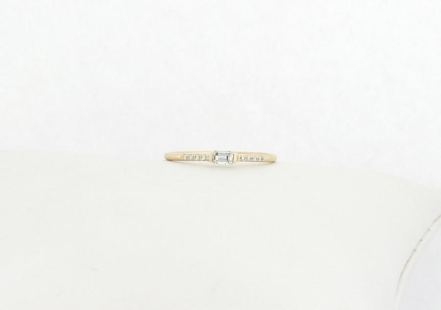 زفاف - Baguette Diamond Engagement Ring With Diamond Band, Diamond Engagment Ring With Micro Pave Diamond Band, Micro Pave Diamond Ring