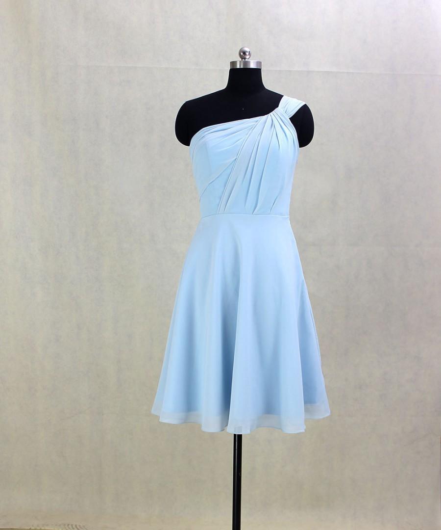 زفاف - Short Bridesmaid Dress One Shoulder Chiffon Dress Short Prom Dress