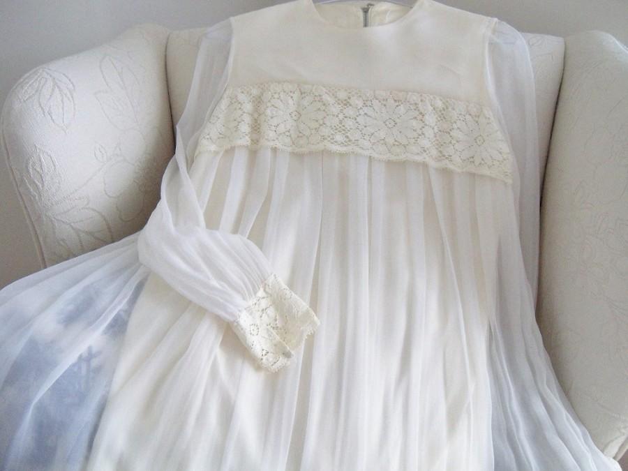 زفاف - Vintage ivory short dress, wedding dress, prom dress, confirmation dress, chiffon dress, evening dress, excellent condition