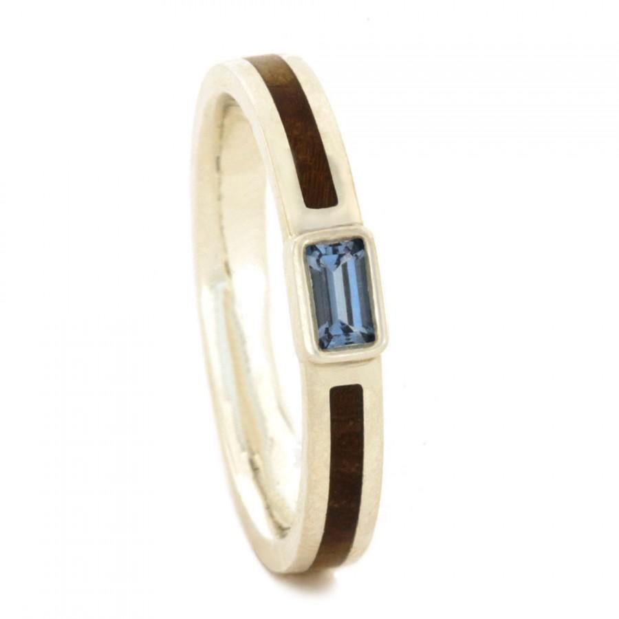 Hochzeit - Aquamarine Engagement Ring With Black Ash Burl in Silver