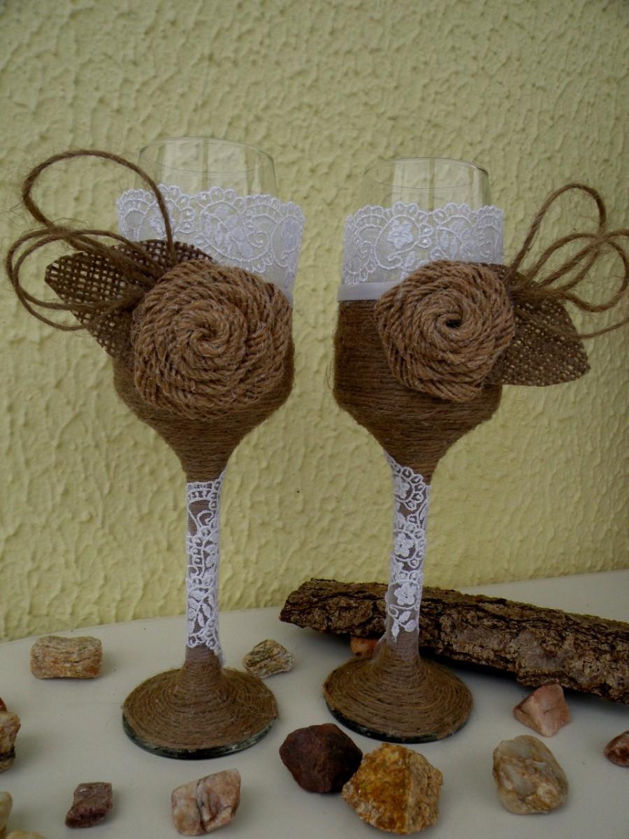 Mariage - Rustic wedding Champagne glasses, Personalized wedding glasses,Champagne glasses, glasses, toasting flutes, Rustic wedding, rustic flutes