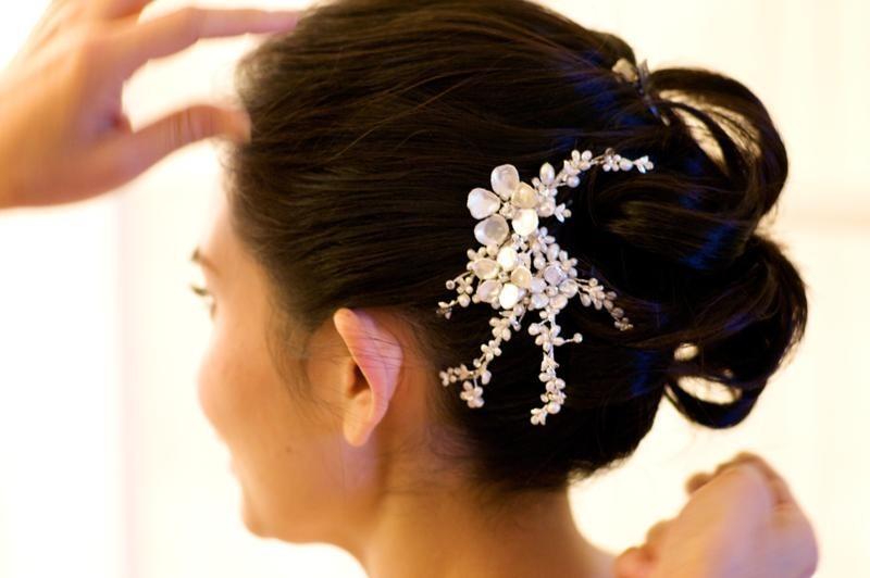 زفاف - Bridal Pearl Hair Comb, Wedding Hair Accessory with Pearl Vines and Flowers