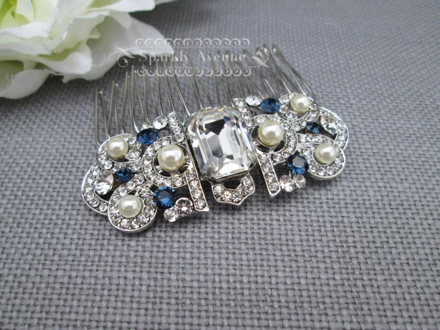 Свадьба - Something Blue Hair comb Art Deco Comb White Pearl Wedding Hair Comb Vintage Inspired Hair Accessory Flower Hair Clip Bridal Hair Comb Lucy