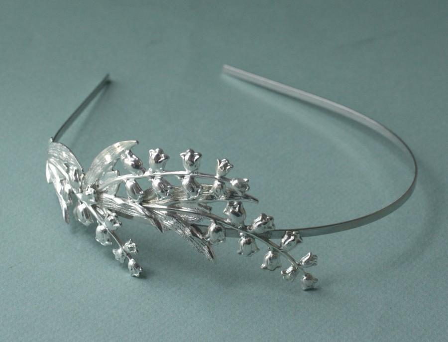 زفاف - Lily of the valley headband bridal silver leaves head piece neoclassical goddess wedding hair romantic floral