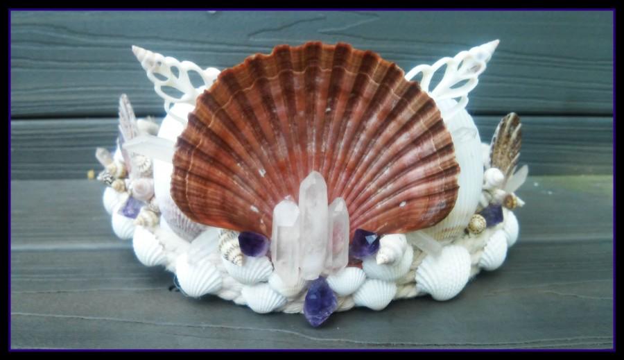 Hochzeit - seashell, crown, crystal, Headband, beach, wedding, headpiece, festival, amethyst, bridal, crown, quartz, scallop, nautical, mermaid
