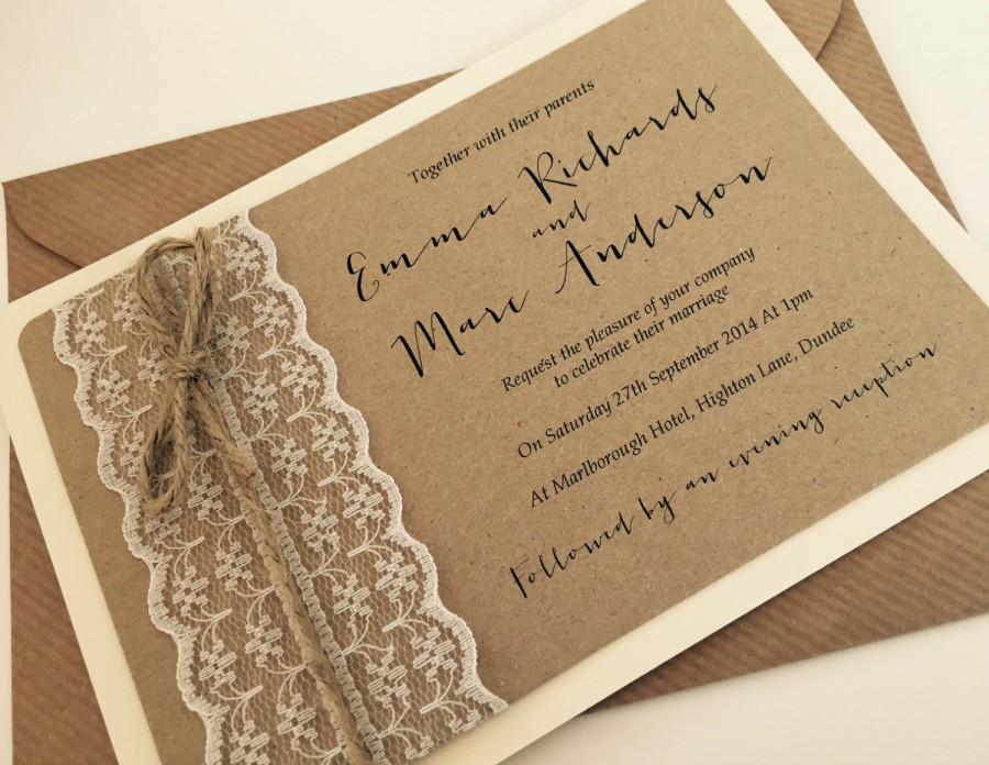 زفاف - 1 vintage/Rustic/Shabby Chic 'Emma' lace Wedding Invitation and RSVP and env SAMPLE