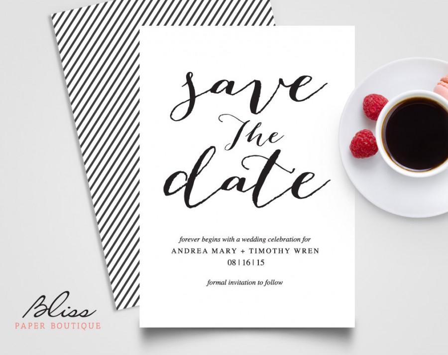 زفاف - Black and White Custom Printable Save The Date / Save-The-Date Wedding Invitation Card Template 