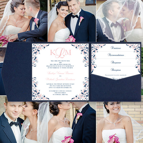 Hochzeit - Pocket Fold Wedding Invitations "Kaitlyn" Blush Pink & Navy Blue Printable Templates Instant Download Order Any 1 or 2 Colors DIY You Print