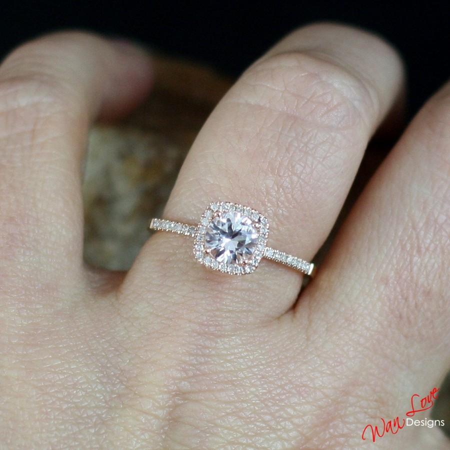 Свадьба - Light Pink Sapphire Diamond Cushion Halo Engagement Ring 1ct 6mm 14k 18k White Yellow Rose Gold-Platinum-Custom made siz-Wedding-Anniversary