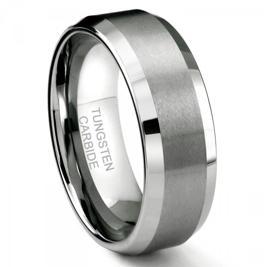 Hochzeit - 8MM Tungsten Carbide Men's Wedding Band Ring in Comfort Fit and Matte Finish