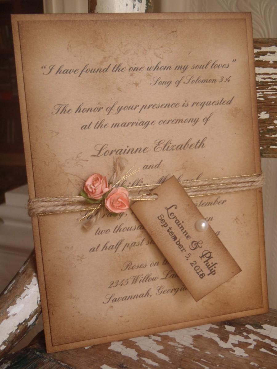 Mariage - Coral, Rustic, Vintage Woodland, Kraft, Wedding Invitation Shabby, Romantic, Sixteen, Quinceanera, Bat Mitzvah, Cowgirl, Peach, Blush Pink