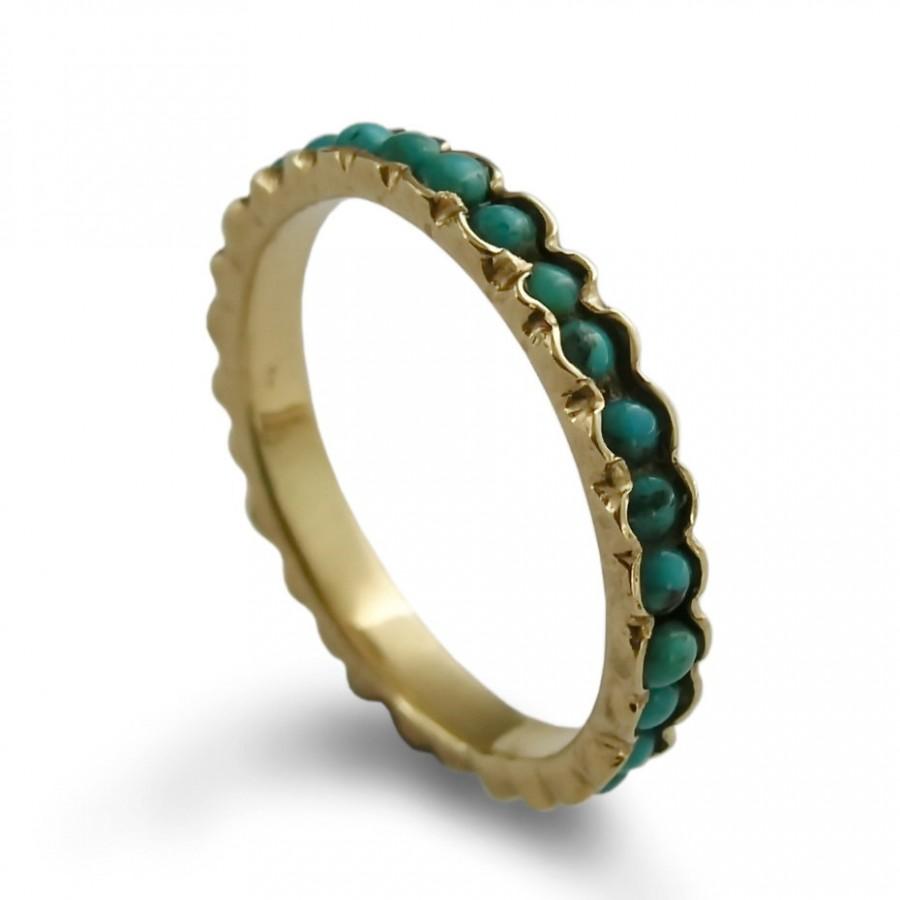 زفاف - Turquoise infinity ring 14K Yellow gold, Stackable Engagement ring, Wedding jewelry Handmade gold band, Vintage Classic Turquoise band, Sale