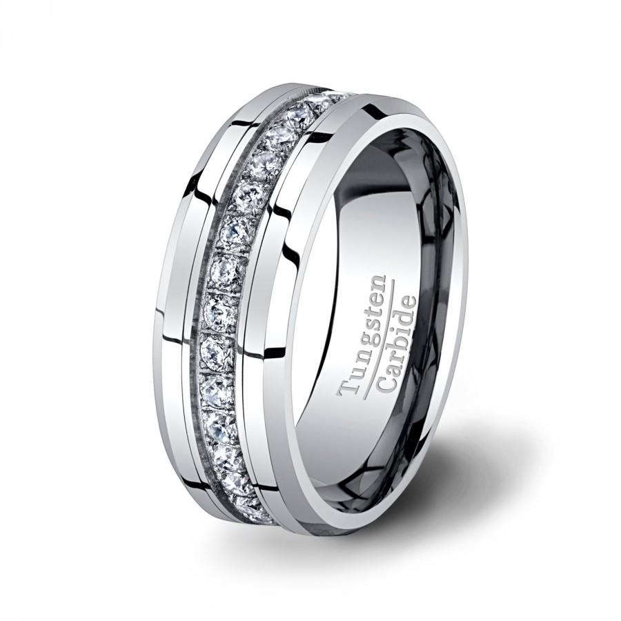 tungsten diamond band rings