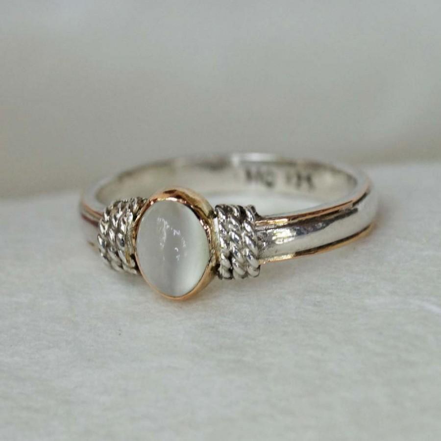 Свадьба - Bohamian Engagement Ring, Silver 925, Gold 18k, Moonstone Engagement Ring, Gemstone Engagement Ring, Silver & Gold Ring