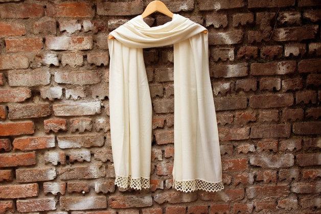 زفاف - Wedding  shawl,Bridesmaids gifts, Pashmina shawl,maid of Honor gift , ivory bridal gift ,with handmade lace,