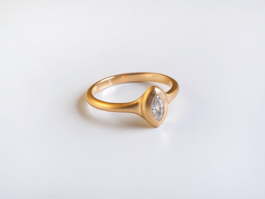 زفاف - Large Marquise diamond solitaire 18k yellow / rose / white gold ring, horizontal marquise womens unique engagement ring, custom size, Berman