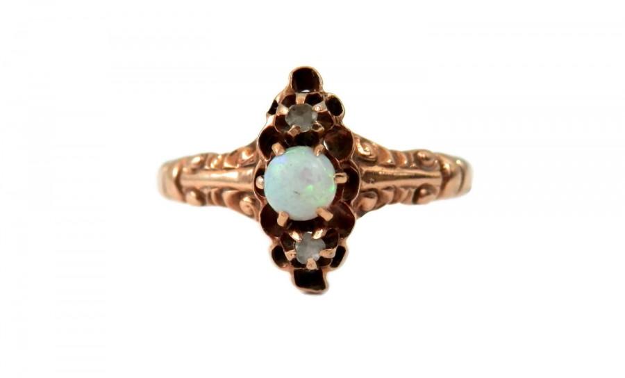 زفاف - Antique Opal Ring 14K Gold and Diamonds Edwardian Era