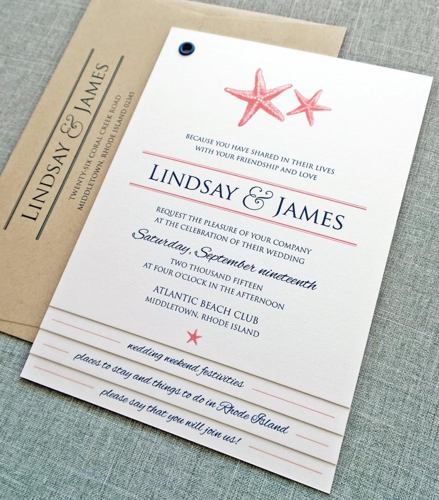 Hochzeit - Lindsay Coral Starfish Booklet Wedding Invitation Sample