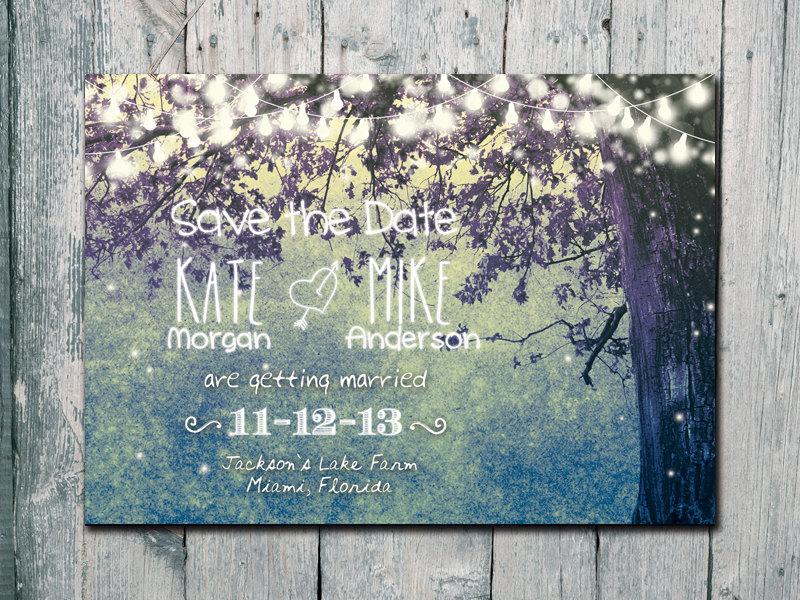 Wedding - Digital - Printable Files - Teal - Romantic Garden and Night Light Wedding Save the date Card - Wedding Stationery - ID210T
