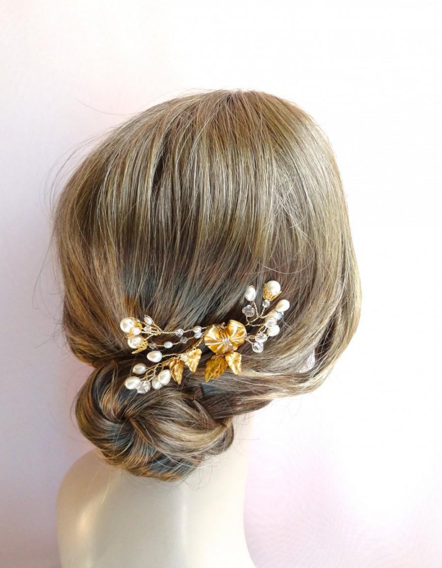 زفاف - Crystal Bridal headpiece on comb, gold plate, crystals, real freshwater pearls, exquisite wedding hair jewelry Style 312