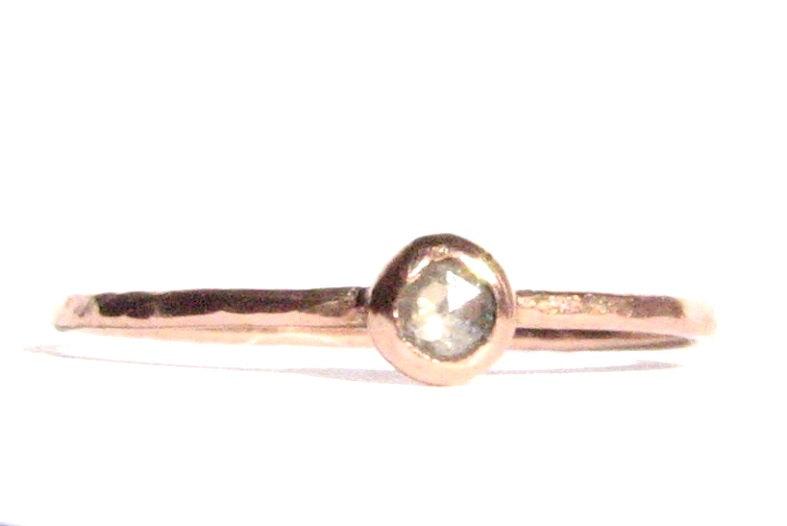 Wedding - Rose Cut Diamond Ring -Solid Rose Gold Ring-Thin Gold Ring -Stacking Ring-Thin Gold Ring -Engagement Ring-Diamond & Rose Gold -MADE TO ORDER