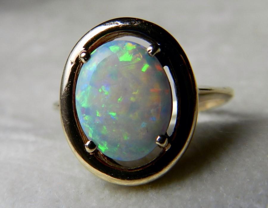 Wedding - Vintage Opal Ring Engagement Ring 1.65 ct Australian Opal 10k yellow gold setting