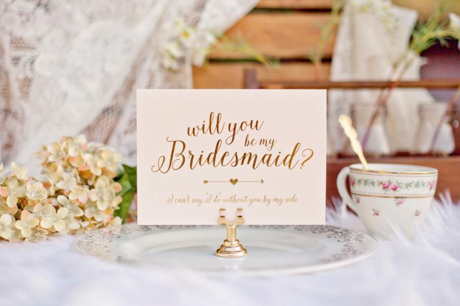 Свадьба - Will You be My Bridesmaid? Bridal Party Invitations - Gold Foil & Blush