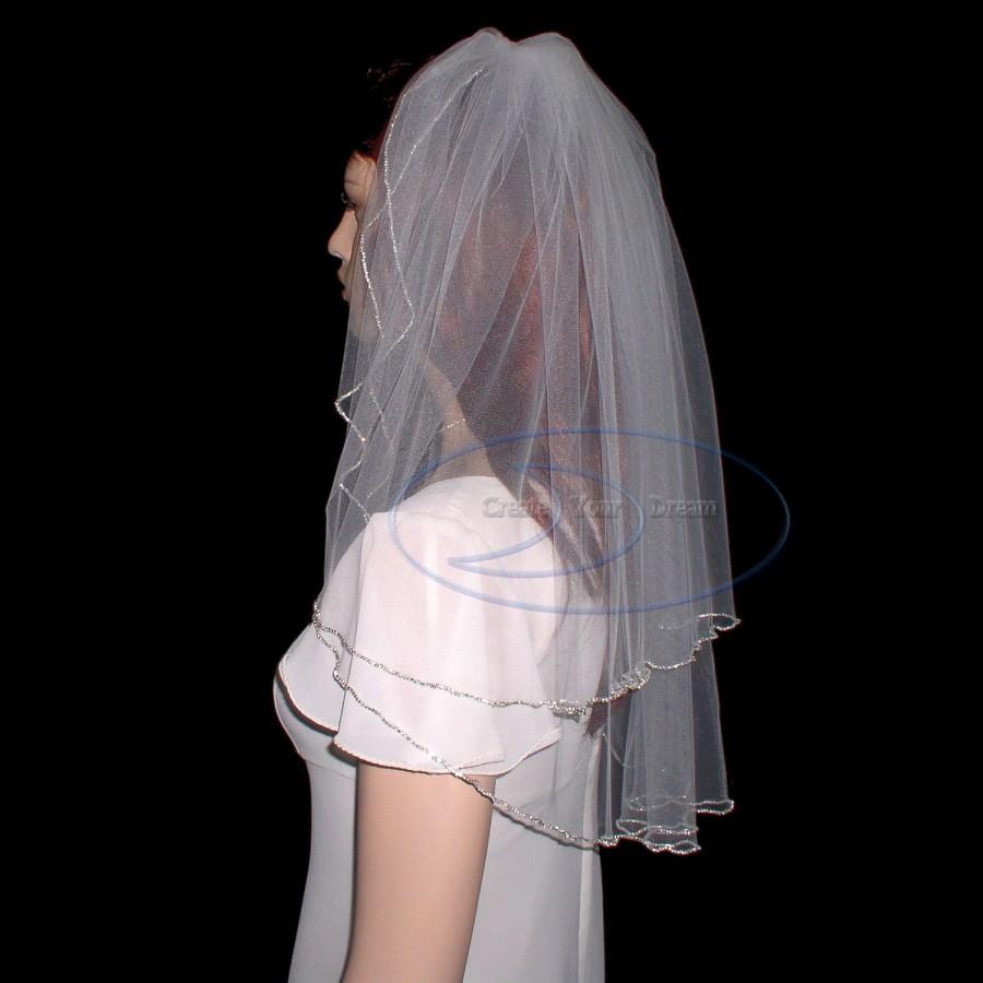 Wedding - Rhinestone veil 2 tier shoulder length veil 24"  edged with rhinestone chain